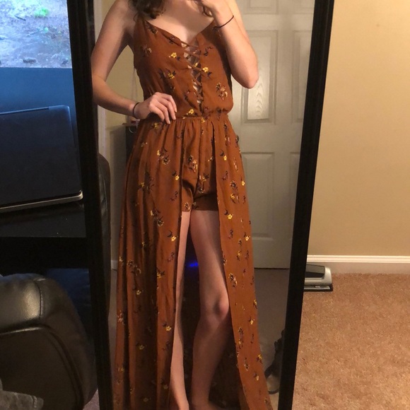 Tilly's Dresses & Skirts - Really cute ROMPER with long skirt and lace detail